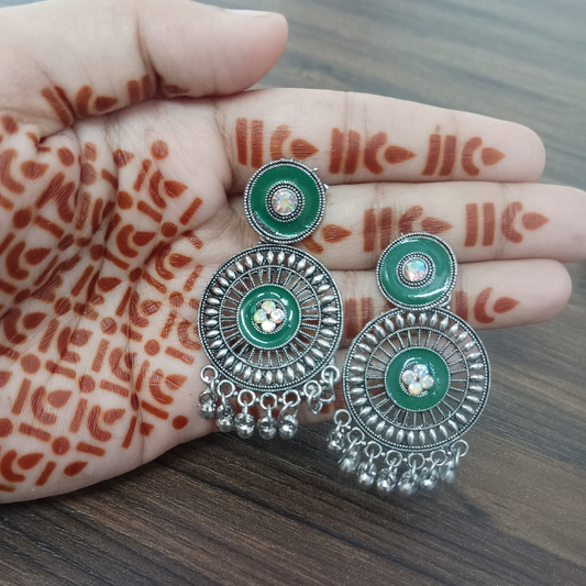 Oxidized Stone Jhumka Earrings – Green