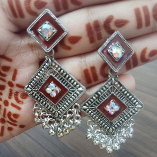 Deep Red Oxidized Jhumka Earrings – Elegant Ethnic Jewelry for Women 2025