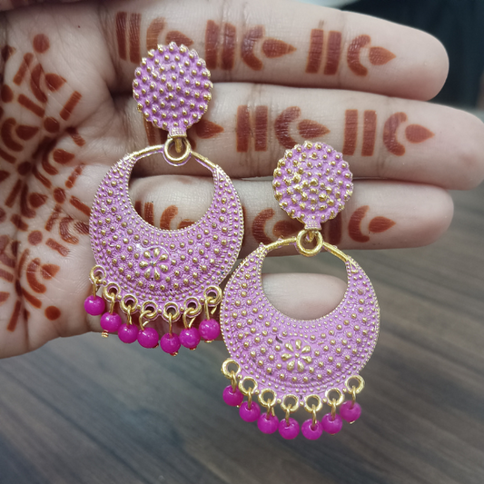 Hot Pink & Gold Oxidized Crescent Chandbali Earrings – Festive Ethnic Statement Jewelry for Women 2025
