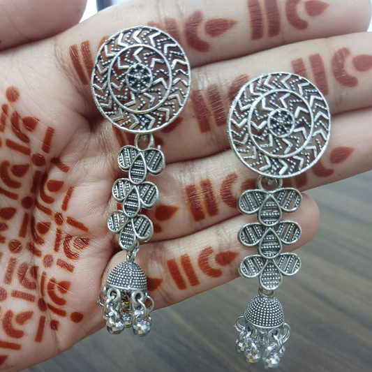 Oxidized Silver Jhumka Earrings – Classic Grey