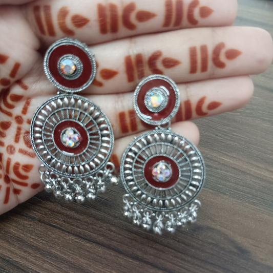 Maroon / Wine Red / Deep Red Oxidized Jhumka Earrings – Elegant Ethnic Jewelry for Women 2025