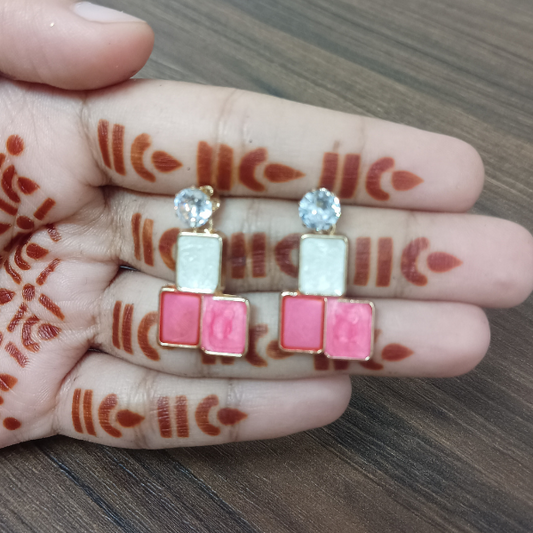 Korean Style Geometric Statement Earrings with Crystal Studs