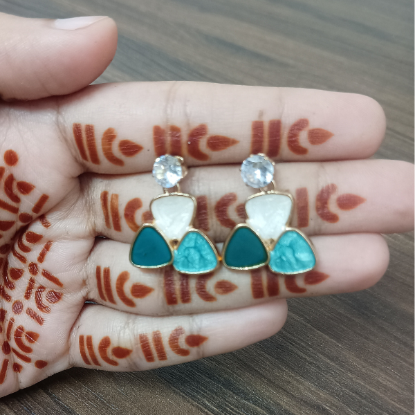 Korean Style Tri-Color Drop Earrings with Crystal Stud